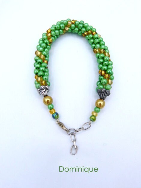 Bracelet de perles vert et perles or